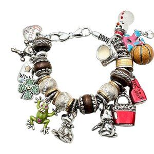 Brighton Womens Bracelet Loaded Silver Charms Irish Dog Rabbit Over 20 Charms